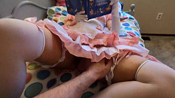 Cosplay Stepdaughter reads a story in her Sunday best dress and father rubs her clit